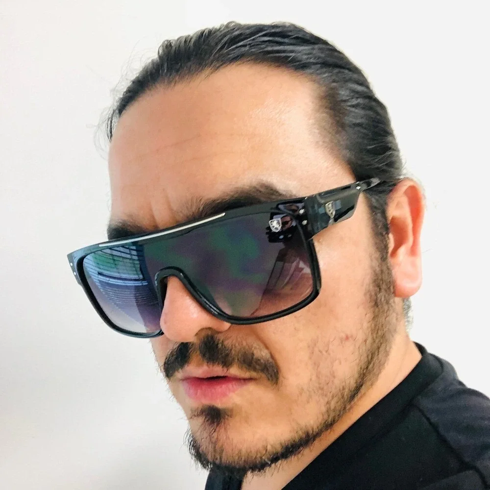 Men Sunglasses Flat Top Fashion Black Gradient Lens Street Wear Trendy Gafas Hot